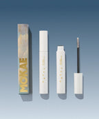 MOKAE mascara with packaging on a gradient blue background