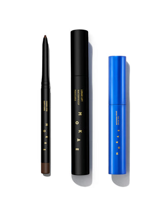Three cosmetic products from the brand MOKAE on a white background